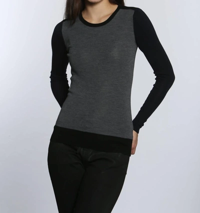 LABEL+THREAD SKINNY RIB CREW PULLOVER IN GREY/NAVY