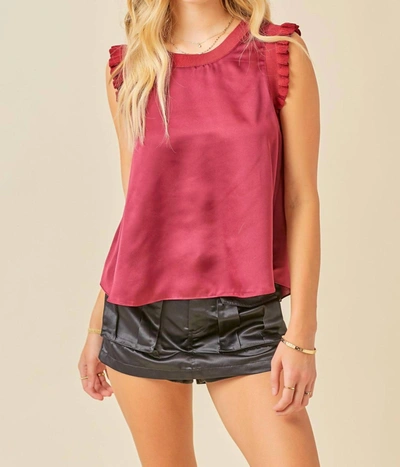 Day + Moon Ruffle Detail Satin Tank In Wine In Pink