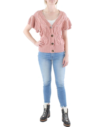 Driftwood Womens Ribbed Trim Button Down Cardigan Sweater In Pink