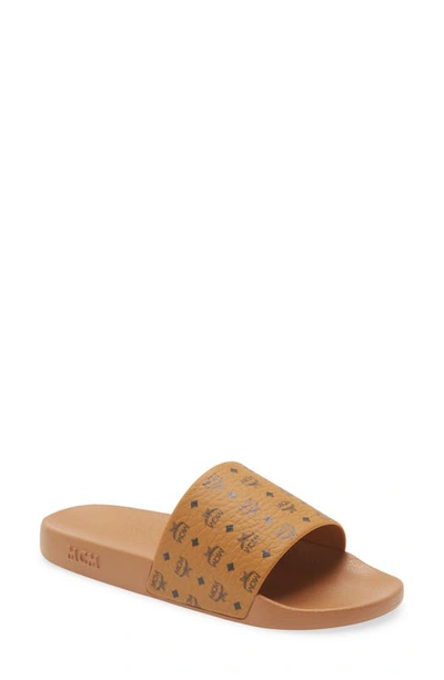 Mcm Visetos Slide Sandal In Cognac