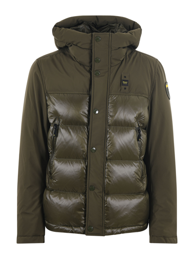 Blauer Down Jacket In Verde Militare