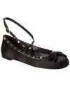 Valentino Garavani Rockstud Bow Detailed Ballerina Shoes In Black