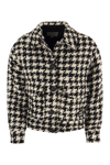 Mc2 Saint Barth Woman Cropped Overshirt With Pied De Poul Print In White/black