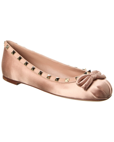 Valentino Garavani Valentino Rockstud Satin & Leather Ballerina Flat In Pink