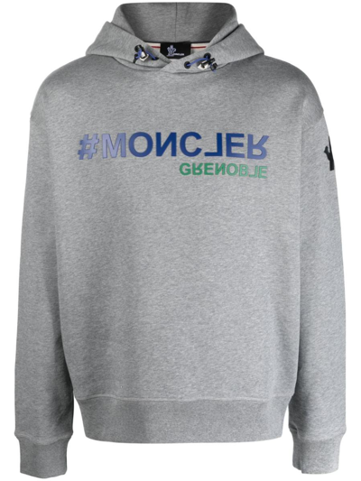 Moncler Long Sleeve Logo Hoodie In Grey