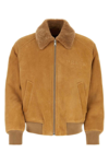 Prada Suede Bomber Jacket In Camel
