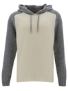 LA FILERIA WHITE AND GREY HOODED BI-COLOR SWEATER IN WOOL BLEND MAN