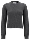AMI ALEXANDRE MATTIUSSI GREY CREWNECK SWEATER WITH TONAL ADC LOGO PATCH IN CASHMERE AND WOOL WOMAN