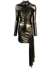 Blumarine Draped Metallic Long-sleeved Asymmetric Dress In Grey