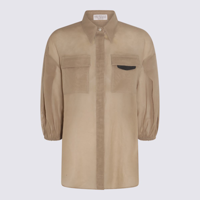 Brunello Cucinelli Beige Cotton Shirt In Brown