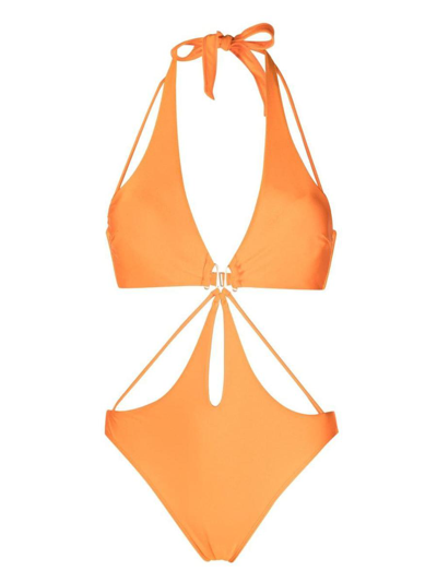 Cult Gaia Cut-out Detail Halterneck Swimsuit In Orange
