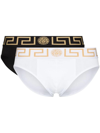 Versace Two-pack Black & White Greca Border Briefs In Multicolour