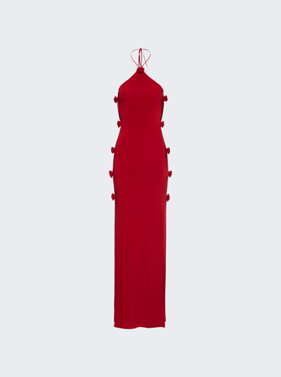 Magda Butrym Open Side Rosette Halter Jersey Maxi Dress In Red