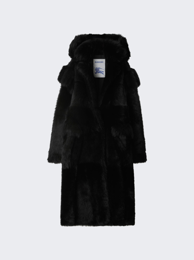 Burberry Shearling Hooded Coat In Black