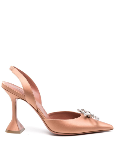 Amina Muaddi 95mm Rosie Satin Slingback Pumps In Brown