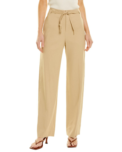 Vince High-waist Belted Straight Leg Linen-blend Pant In Brown