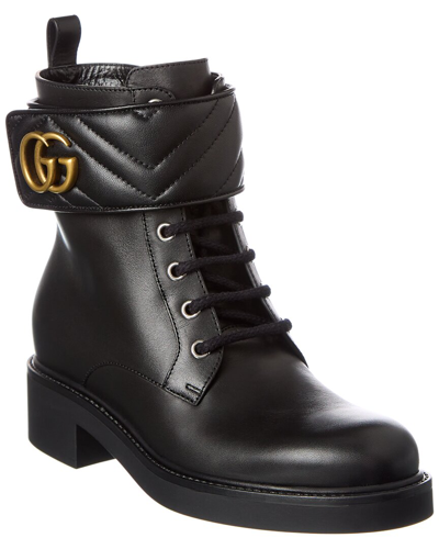 Gucci Double G Leather Bootie In Black