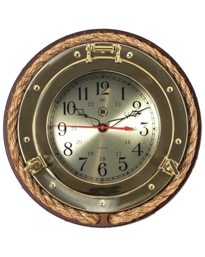 Bey-berk Brass Porthole Quartz Clock In Multi
