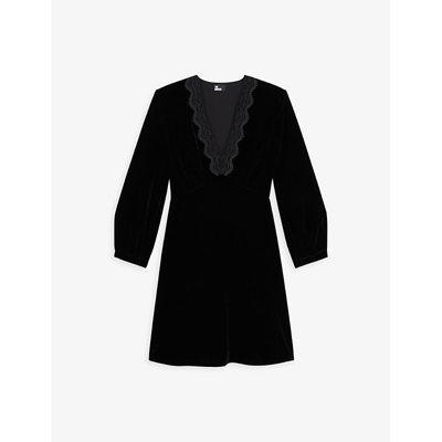 The Kooples Velvet Lace Collar Mini Dress In Black