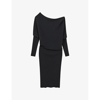 REISS REISS WOMENS CHARCOAL LARA OFF-THE-SHOULDER STRETCH-KNIT MIDI DRESS