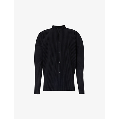 Issey Miyake Homme Plisse  Mens Black Pleated Split-hem Regular-fit Knitted Shirt