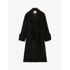 Claudie Pierlot Women's Noir / Gris Gama Loose-fit Belted-waist Wool-blend Coat