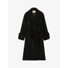 Claudie Pierlot Women's Noir / Gris Gama Loose-fit Belted-waist Wool-blend Coat In Noir / Gris