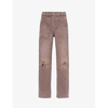RHUDE RHUDE MEN'S BROWN COLTELLO DISTRESSED STRAIGHT-LEG REGULAR-FIT COTTON-CANVAS TROUSERS