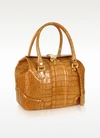 L.A.P.A. L. A.P. A. DESIGNER HANDBAGS SAND CROCO STAMPED ITALIAN LEATHER TOTE BAG