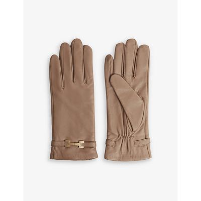 Reiss Harriet - Camel Harriet Leather Hardware Gloves, Uk S/m In Beige