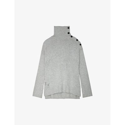 Zadig & Voltaire Alma Pointelle-logo Cashmere Jumper In Naturel