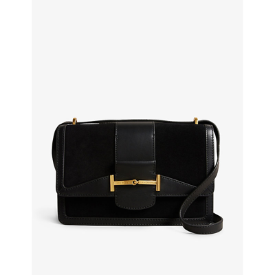 Ted Baker Womens Black Edalin Branded-hardware Suede Cross-body Bag