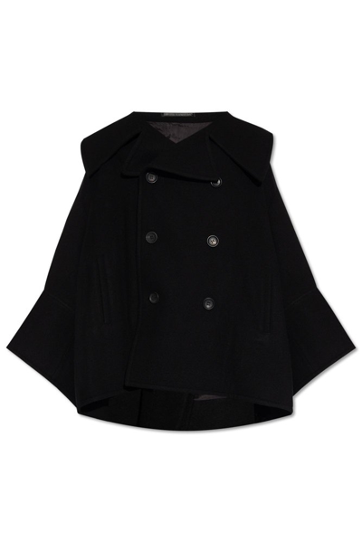 Yohji Yamamoto Double-breasted Wool Cape In Black