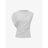 Reiss Eva Asymmetric-neck Draped Stretch-woven Top In Silver