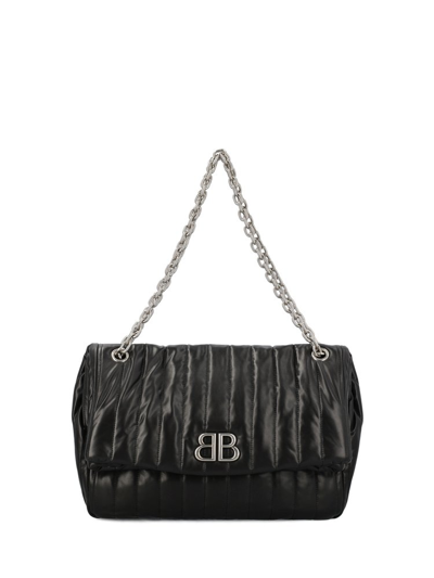 Balenciaga Monaco Medium Quilted Chain Shoulder Bag In Black