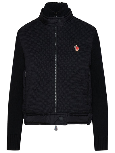 Moncler Grenoble Logo Embroidered Panelled Cardigan In Black