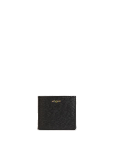 Saint Laurent Logo Engraved Bifold Wallet In Black