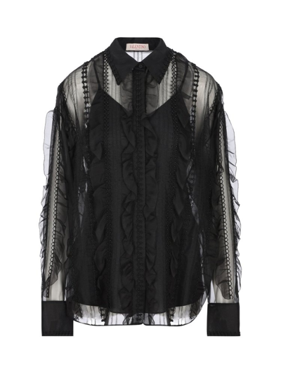 Valentino Women's Embroidered Organza Shirt In Black