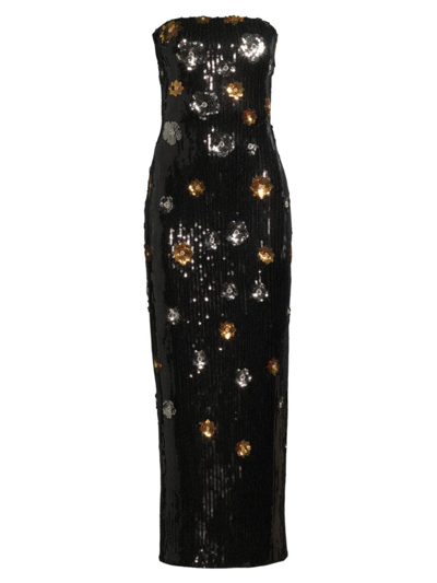 Milly Women's Shiloh Floral Sequined Midi-dress In Black Multi