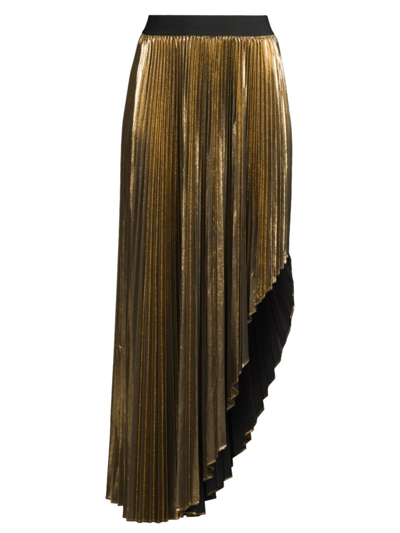 Milly Shenandoah Asymmetrical Pleated Lame Skirt In Gold