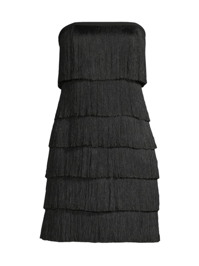 Milly Nuoir Metallic Fringe Strapless Shift Minidress In Black