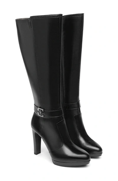 Nerogiardini Logo Buckle Leather Knee Boots In Black