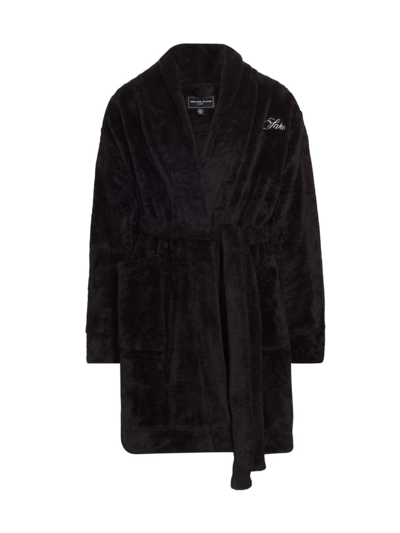 Saks Fifth Avenue Men's Collection Plush Embroidered-logo Dressing Gown In Moonless Night