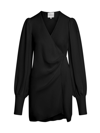 Careste Amal Blouson-sleeve Silk Mini Wrap Dress In Black