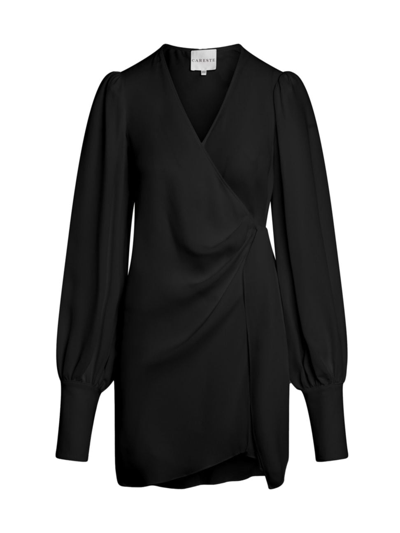 Careste Amal Blouson-sleeve Silk Mini Wrap Dress In Black