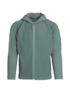 Issey Miyake Men's Pleated Polyester Zip Hoodie In Mint Gray