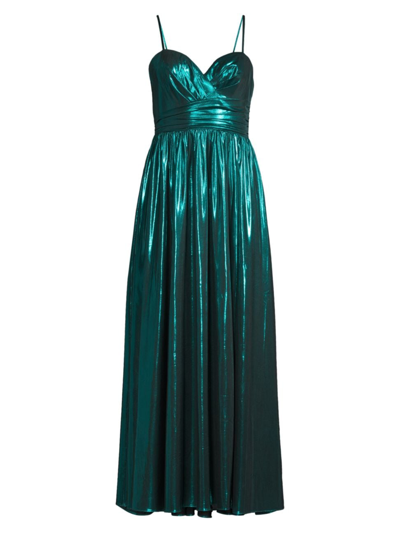 Milly Women's Shannon Gathered Metallic Jersey Midi-dress In Green