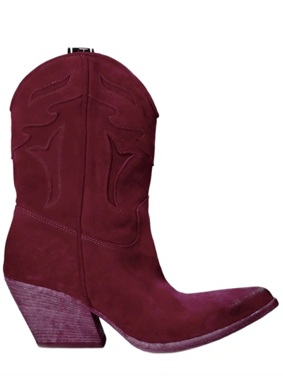 Elena Iachi Texan Ankle Boots In Fuxia Suede In Bordeaux