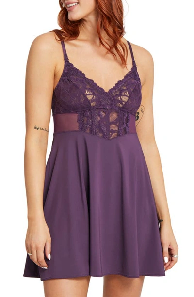 Montelle Intimates Royale Corset Chemise & G-string Set In Pinot
