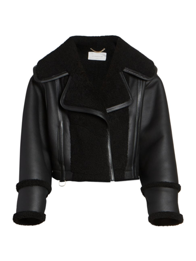 Victoria Beckham Leather-shearling Jacket In Black_black